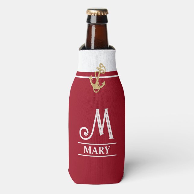 Red Monogrammed Bottle Cooler (Bottle Front)