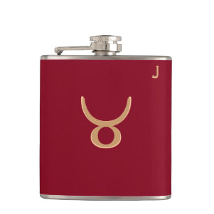 Red Monogrammed Flask - Zodiac - Taurus