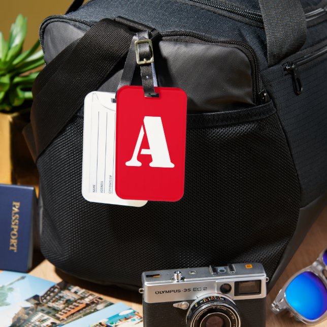 Red Monogrammed Luggage Tag (Front & Back)