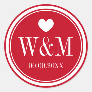 Red monogrammed wedding stickers and favour seals