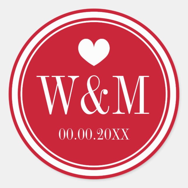 Red monogrammed wedding stickers and favour seals (Front)