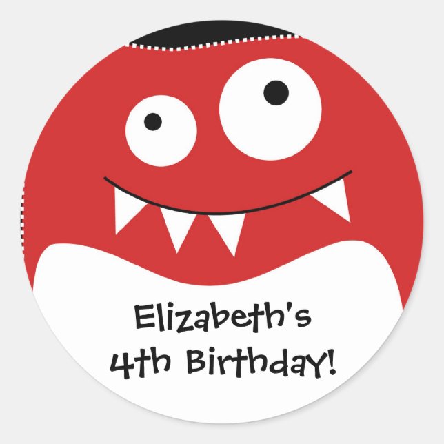Red Monster Bash Birthday Sticker (Front)