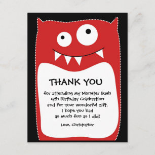 Red Monster Bash Thank You Card (Flat)
