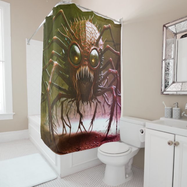 Red Monster Halloween Shower Curtain (In Situ)