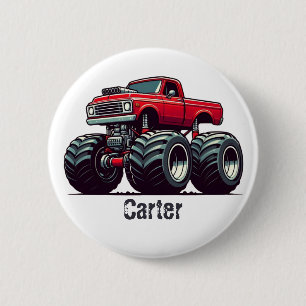 Red monster truck  6 cm round badge