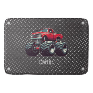 Red monster truck bath mat