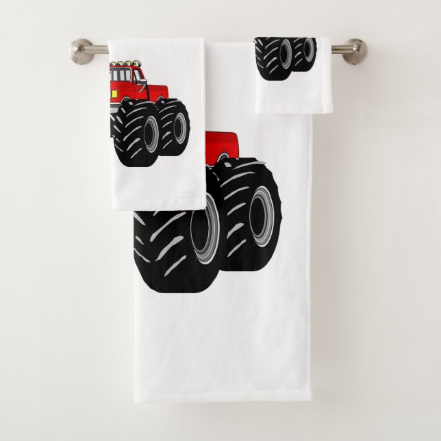 Red Monster Truck Bath Towel Set (Insitu)
