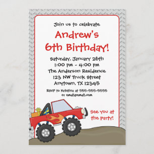 Red Monster Truck Birthday Invitations
