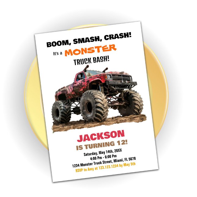 Red Monster Truck Birthday Invitations (Red Monster Truck Birthday Invitations)
