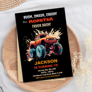 Red Monster Truck Birthday Invitations