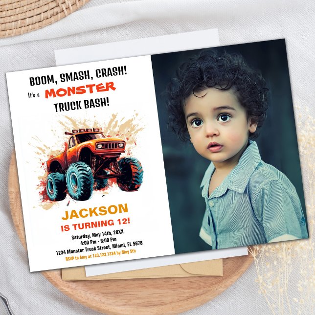 Red Monster Truck Birthday Invitations photo (Red Monster Truck Birthday Invitations photo)