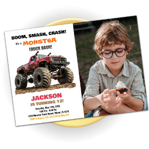 Red Monster Truck Birthday Invitations photo