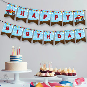 Red Monster Truck Birthday Party - Happy Bday Bunting