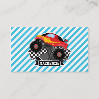 Red Monster Truck; Chequered Flag; Blue Stripes Business Card