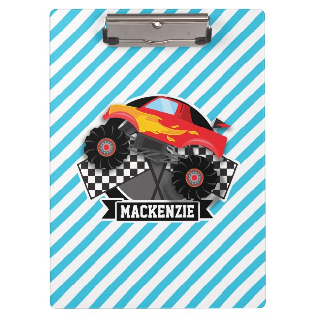Red Monster Truck; Chequered Flag; Blue Stripes Clipboard (Front)