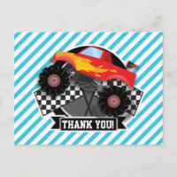 Red Monster Truck; Chequered Flag; Blue Stripes