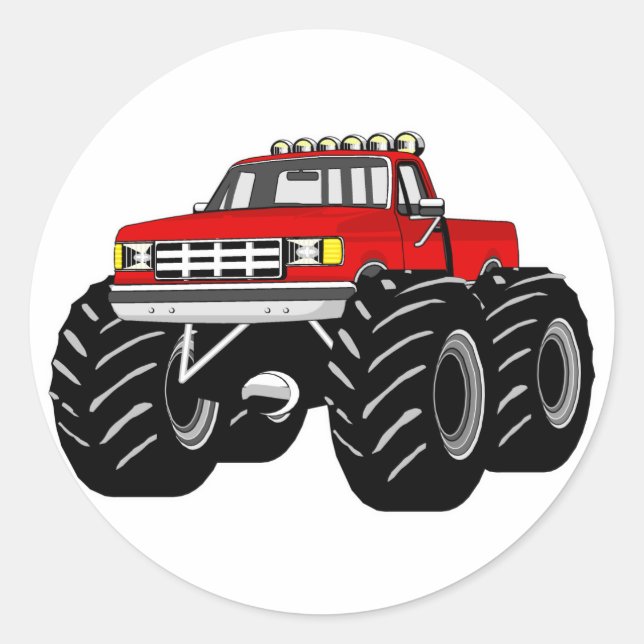 RED MONSTER TRUCK CLASSIC ROUND STICKER (Front)