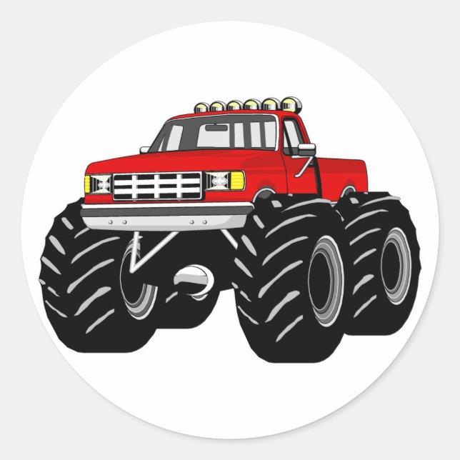 RED MONSTER TRUCK CLASSIC ROUND STICKER (Front)