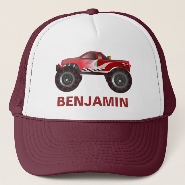 Red Monster Truck Kids Trucker Hat (Front)