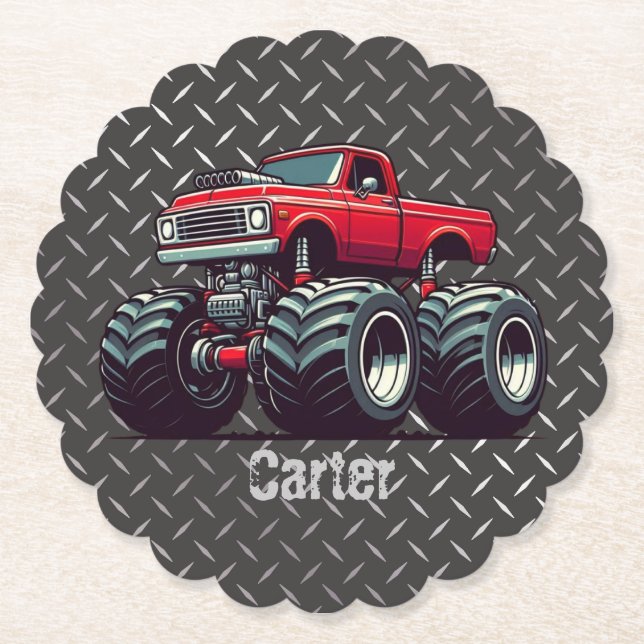 Red monster truck  paper coaster (Front)