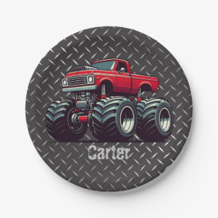 Red monster truck  paper plate