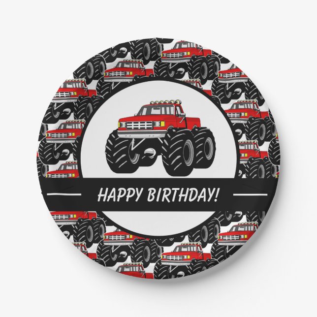 Red Monster Truck Paper Plate (Front)