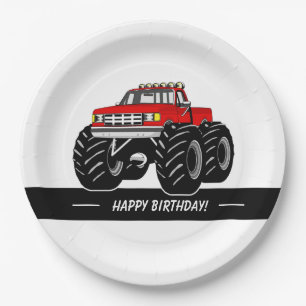 Red Monster Truck Paper Plate