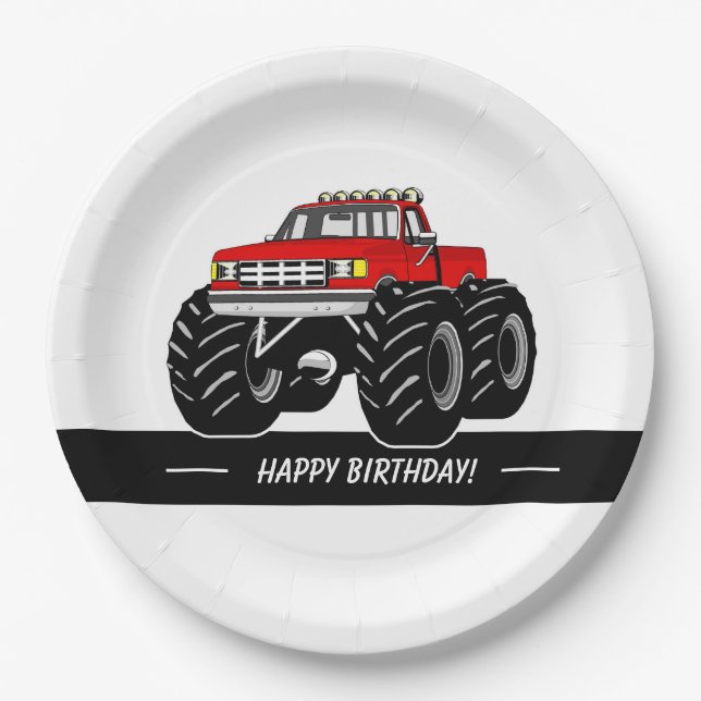Red Monster Truck Paper Plate (Front)