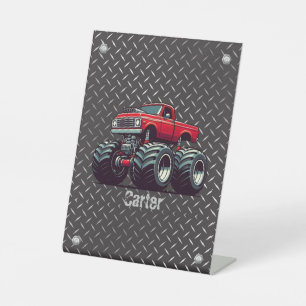 Red monster truck  pedestal sign