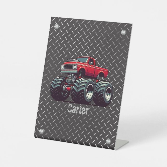 Red monster truck  pedestal sign (Front)