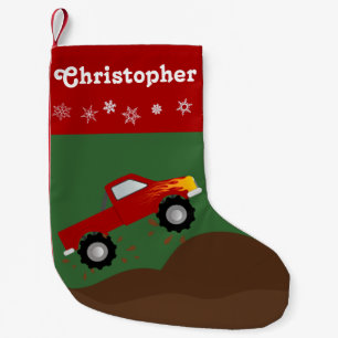 Red Monster Truck Personalised Small Christmas Stocking