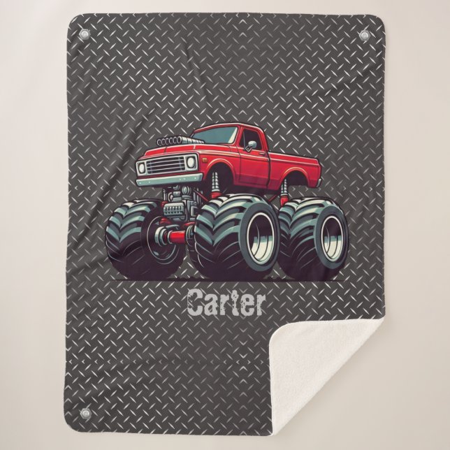 Red monster truck  sherpa blanket (Front)