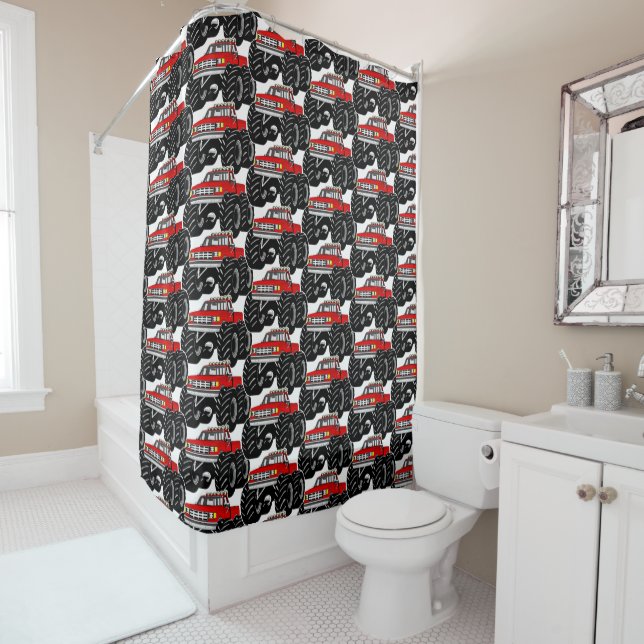 Red Monster Truck Shower Curtain (In Situ)