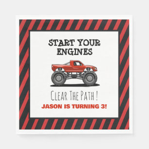 Red Monster Truck Stunt Boys Birthday Napkin