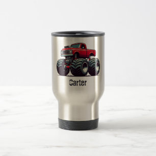 Red monster truck travel mug