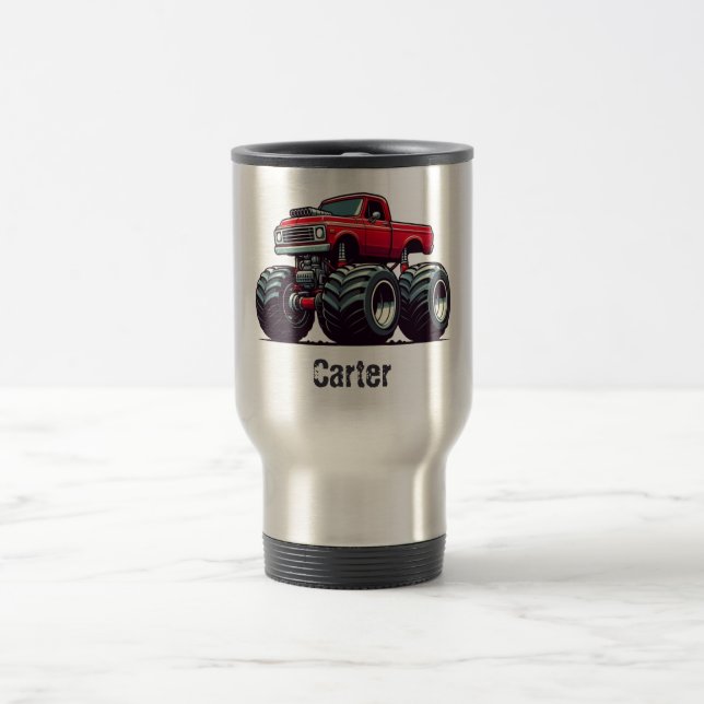 Red monster truck  travel mug (Center)