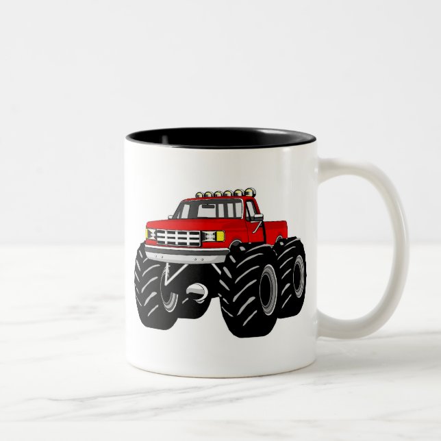RED MONSTER TRUCK Two-Tone COFFEE MUG (Right)