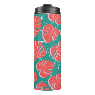 Red monstera: green tropical pattern thermal tumbler