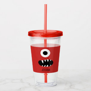 Red Monsters Face One Eyed Monster Personalised Acrylic Tumbler