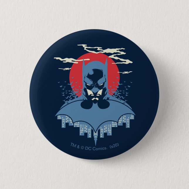 Red Moon Batman With Logo 6 Cm Round Badge (Front)