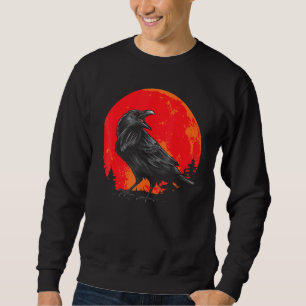 Red Moon Black Crow Gothic Animal Bird Spooky Fore Sweatshirt
