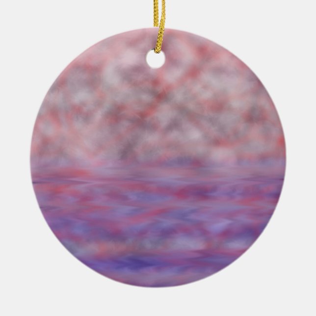Red moon blue water onament ceramic tree decoration (Front)
