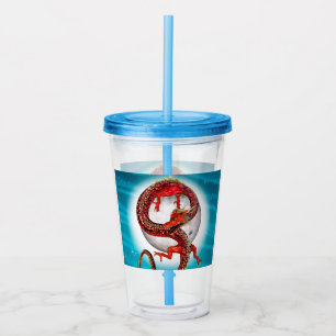 Red Moon Dragon Celestial Fantasy Art Acrylic Tumbler