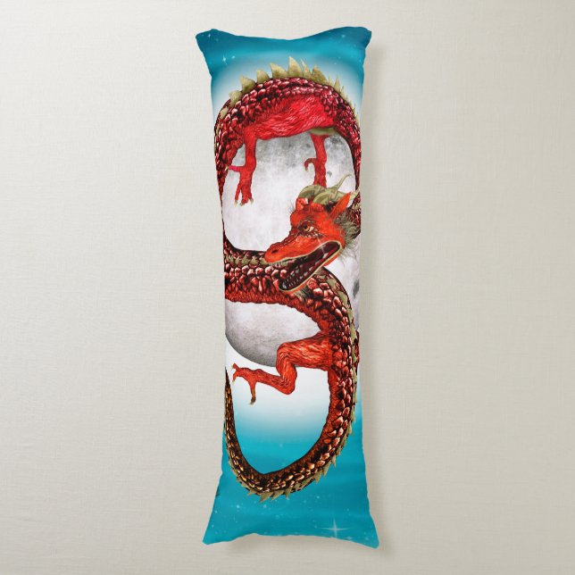 Red Moon Dragon Celestial Fantasy Art Body Cushion (Front Vertical)