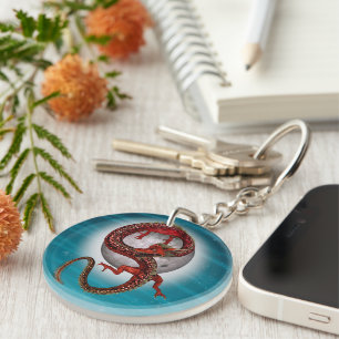 Red Moon Dragon Celestial Fantasy Art Key Ring