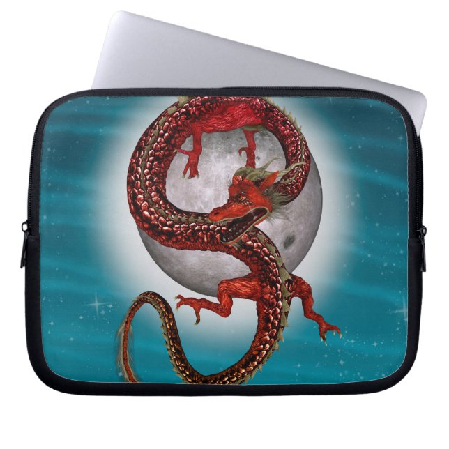 Red Moon Dragon Celestial Fantasy Art Laptop Sleeve (Front)