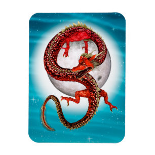 Red Moon Dragon Celestial Fantasy Art Magnet