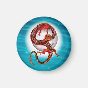 Red Moon Dragon Celestial Fantasy Art Magnet