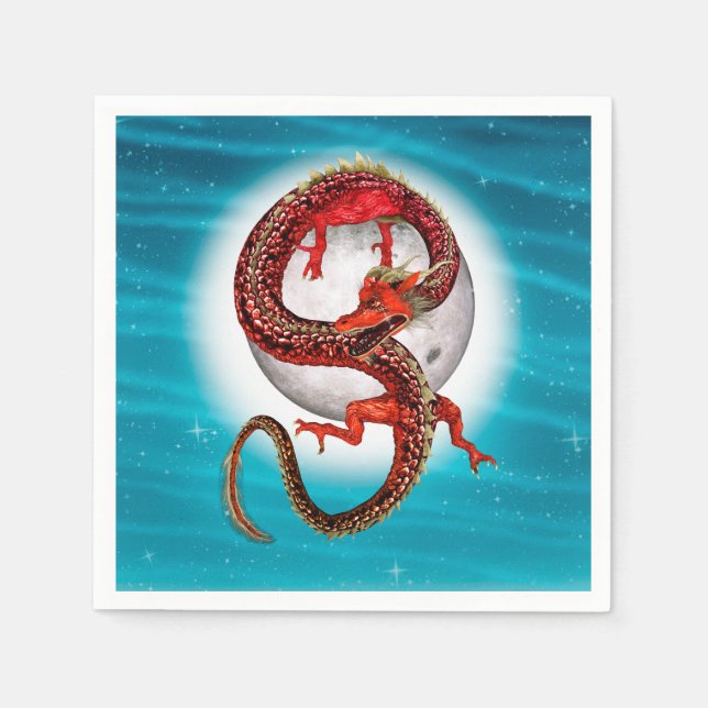 Red Moon Dragon Celestial Fantasy Art Napkin (Front)