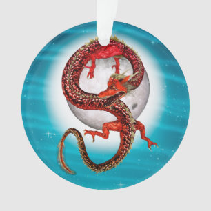 Red Moon Dragon Celestial Fantasy Art Ornament